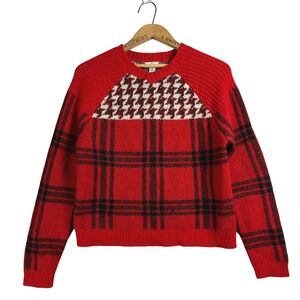 Woolrich Sweater Womens Small Plaid Houndstooth Red Knit Pullover Academia Wool